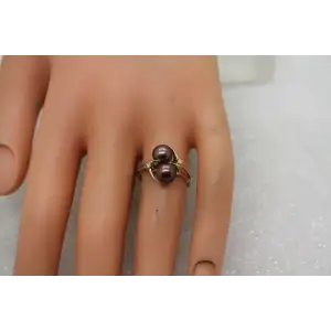 Signed 14k Y.G. CHOCOLATE PEARLS & DIAMOND accent ring size 7