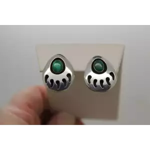 .925 Sterling Silver MALACHITE BEAR CLAW DIMENSIONAL earrings
