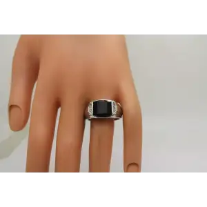 Signed MGW .925 S.S. BLACK ONYX CLASSIC DESIGN ring size 10.25