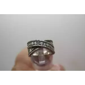 Signed .925 S.S. STUDDED BLUE DIAMOND accent BAND ring size 7