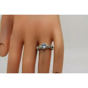 Artisan Signed YS .925 S.S. Square Cut BLUE TOPAZ S DESIGN ring size 8