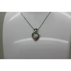 Signed .925 S.S. HEART CUT OPALITE white stone HEART necklace 18