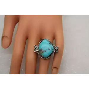 .925 Sterling Silver OLD PAWN ROPE DESIGN TURQUOISE size 6.5