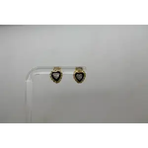 Signed ZZ 14k Y.G. ONYX & DIAMOND HEART STUD earrings