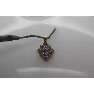 Signed STS 14k Yellow Gold TANZANITE VINTAGE DESIGN pendant