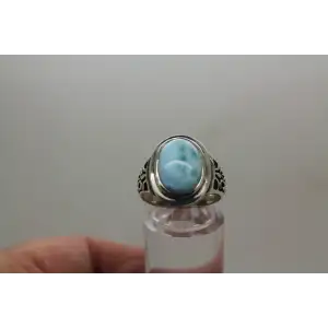 MARAHLAGO .925 S.S. Oval Cut LARIMAR FANCY BAND ring size 6