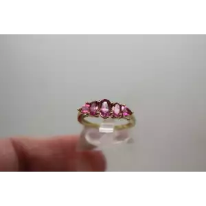 14k Yellow Gold PINK AMETHYST 5 Stone Ring size 6