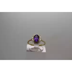 14k Yellow Gold Oval Cut AMETHYST & .18ctw DIAMOND HALO ring size 6.25
