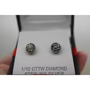 NIB .925 S.S. 1/10ctw DIAMOND ILLUSION CLUSTER earrings