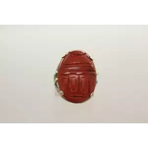 VTG. .925 Sterling Silver CARVED CARNELIAN EGYPTIAN SCARAB ring size 7.75