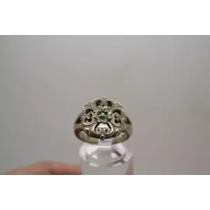 Signed CC .925 S.S. EMERALD OPEN WORK DESIGN ring size 6