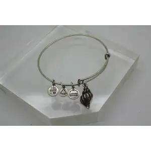 ALEX & ANI Silver CONCH SHELL ENERGY CHARMS BANGLE bracelet