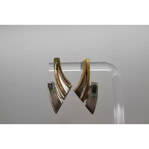 Vtg. .925 S.S. & Copper MODERNIST GEMSTONE INLAY earrings