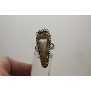 NATIVE AMERICAN .925 S.S. PETRIFIED WOOD ROPE DESIGN ring size 6.5