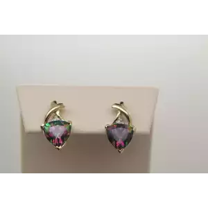 10k Yellow Gold Trillion Cut MYSTIC FIRE TOPAZ DIA. Acc. earrings