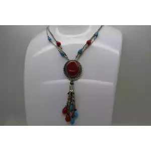 Q.T. .925 Liquid Silver QUOC TURQUOISE & CORAL SOUTHWESTERN 20