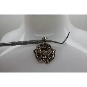 Sig. .925 S.S. PINK CRYSTAL & MARCASITE DIMENSIONAL FLOWER pendant