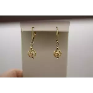 14k Yellow Gold OPENWORK FILIGREE BALL DANGLE earrings