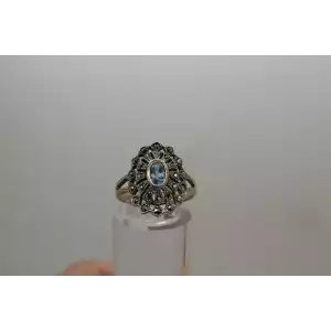 VTG. .925 S.S. BLUE TOPAZ & MARCASITE ART DECO ring size 7.25