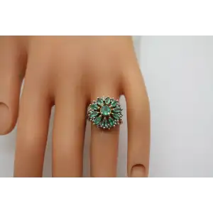 STAUER Gold Over .925 S.S. EMERALD WHITE SPINEL CLUSTER ring size 7 #