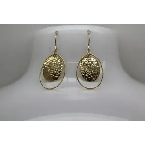 JCM 14k Y.G. OVAL HAMMERED DOUBLE DANGLE earrings