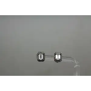 JWBR .925 S.S. Emerald Cut  WHITE TOPAZ HALO STUD earrings