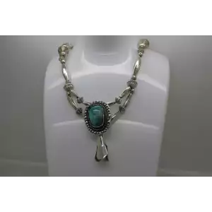 Sterling NAVAJO PEARLS TURQUOISE SQUASH BLOSSOM necklace 15