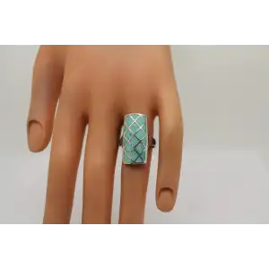 Signed CFJ .925 S.S. ZUNI TURQUOISE CHANNEL INLAY ring size 6.5