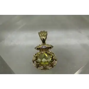 Signed AE 14k Y.G. PERIDOT DIAMOND accent ART DECO DESIGN pendant