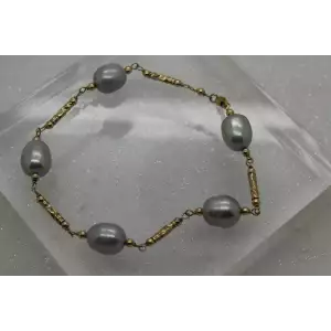 1/20 14k Gold Filled GREY PEARL LINK DESIGN Bracelet 9.5