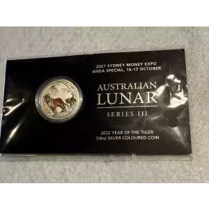 2021 Sydney Money Expo 1/4 oz .9999 Fine Silver Coin Australian Lunar Series III Colorized 2022 Year of the Tiger