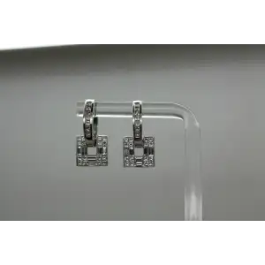 SIMON G. 18k W.G. 1.80ctw DIAMOND SQUARE DANGLE HOOP earrings