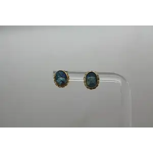 Signed ZZ 14k Y.G. OPAL INLAY DOUBLET STUD earrings #