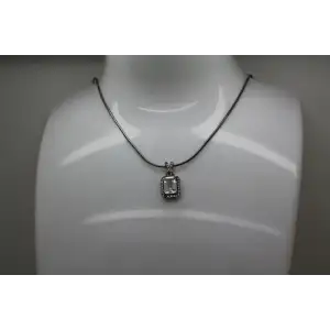 JWBR .925 S.S. Emerald Cut WHITE TOPAZ HALO pendant necklace