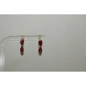 HENG NGAI 10k Y.G. NATURAL RUBY & DIAMOND HOOP earrings