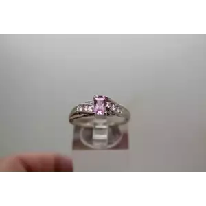 10k White Gold Emerald Cut PINK SAPPHIRE BYPASS design ring size 8.75