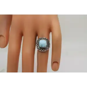 Vtg. SOUTHWESTERN DESIGN .925 S.S. Bezel Set LARIMAR ring size 6
