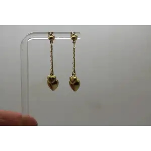 Signed ZZ 14k Y.G. DOUBLE HEARTS DANGLE earrings