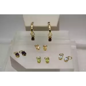 ROSS SIMONS gold over .925 Sterling INTERCHANGEABLE GEMSTONES HOOPS (2)