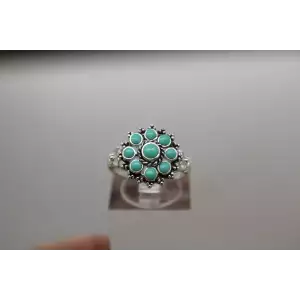Signed CW .925 Steling Silver FAUX TURQUOISE FLOWER DESIGN ring size 6.75