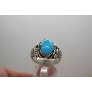 NATIVE AMERICAN NAVAJO .925 S.S. TURQUOISE ROPE DESIGN ring size 11.5