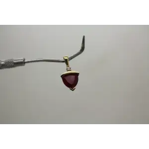 Signed AU 10k Y.G. TRILLION CUT RUBY & accent DIAMOND pendant