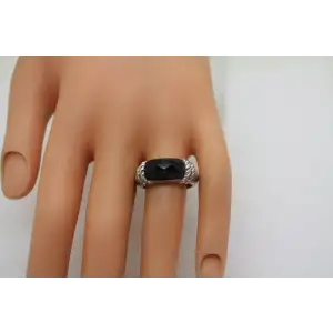 JUDITH RIPKA .925 S.S. FACETED ONYX TEXTURED ring size 8 #