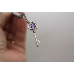 10k White Gold AMETHYST KEY TO MY HEART pendant