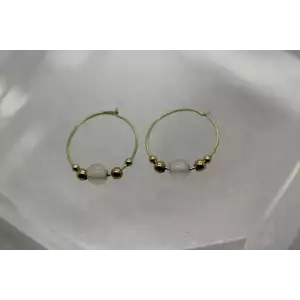 14k Yellow Gold ROSE QUARTZ & GOLD BEADED WIRE HOOPS earrings
