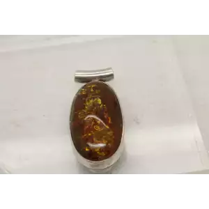Vintage .925 sterling silver  Large Oval BALTIC AMBER SLIDE pendant
