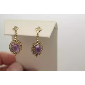 14k Yellow Gold Oval Cut AMETHYST FILIGREE DANGLE earrings