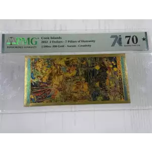 Cook Islands 2 Dollar 1/200th oz Aurum Gold Note (24k) 7 Pillars of Humanity Creativity  PMG70  (3)