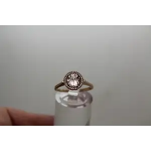 Signed EMA 14k R.G. MORGANITE .14ctw DIAMOND HALO ring size 6.75