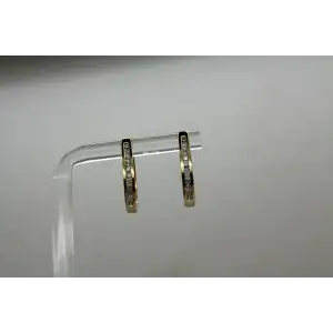 SK9 gold over .925 S.S. .48ctw DIAMOND CHANNEL ELONGATED HOOPS